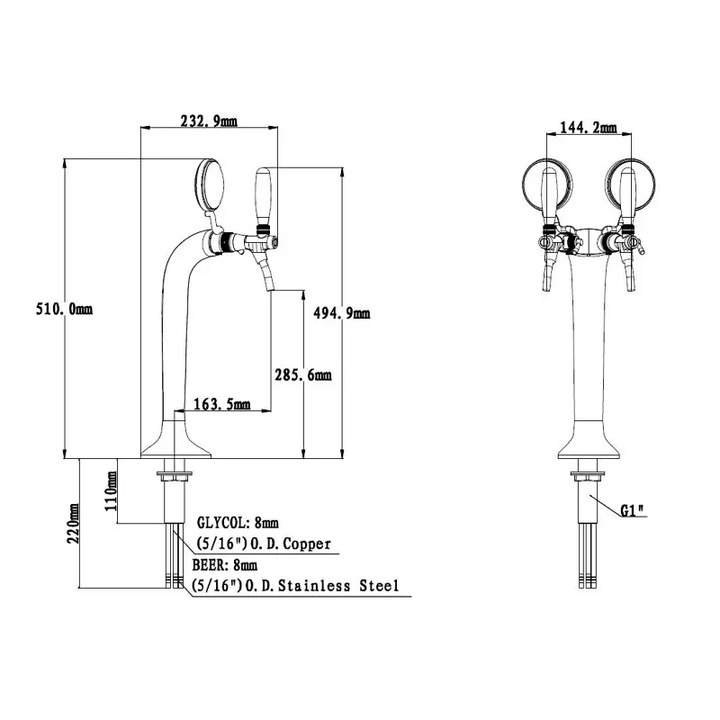TALOS Classic Tap Tower PVD 2-way Dispensing Tower Draft Beer Tower