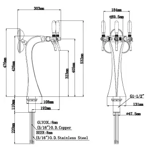 TALOS Brage Tap Tower Chrome 3-way Dispensing Tower Draft Beer Tower