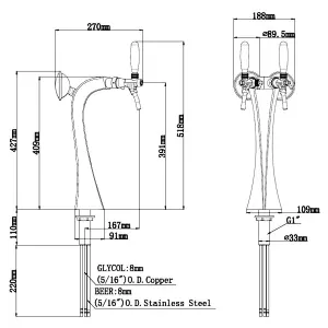 TALOS Brage Tap Tower Chrome 2-way Dispensing Tower Draft Beer Tower