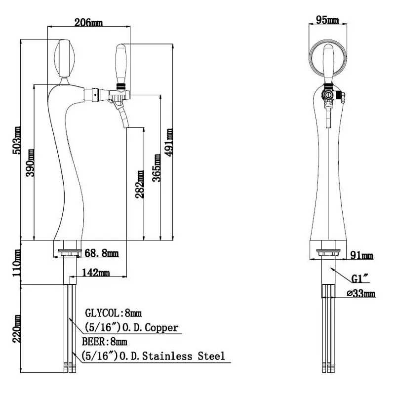TALOS Elegance Tap Tower Chrome 1-way Dispensing Tower Draft Beer Tower