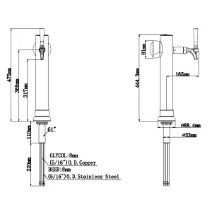 TALOS Straight Spine Tap Tower Chrome 1-way Dispensing Tower Draft Beer Tower