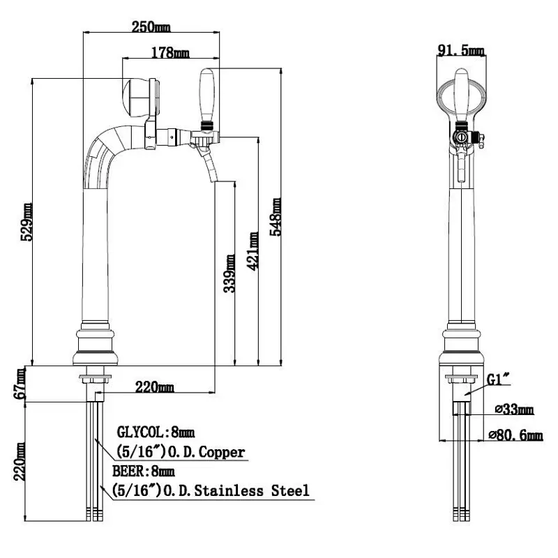 TALOS Elbow Tap Tower PVD 1-way Dispensing Tower Draft Beer Tower