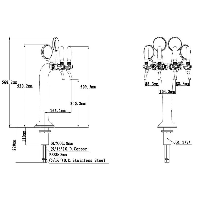 TALOS Classic Tap Tower Chrome 4-way Dispensing Tower Draft Beer Tower