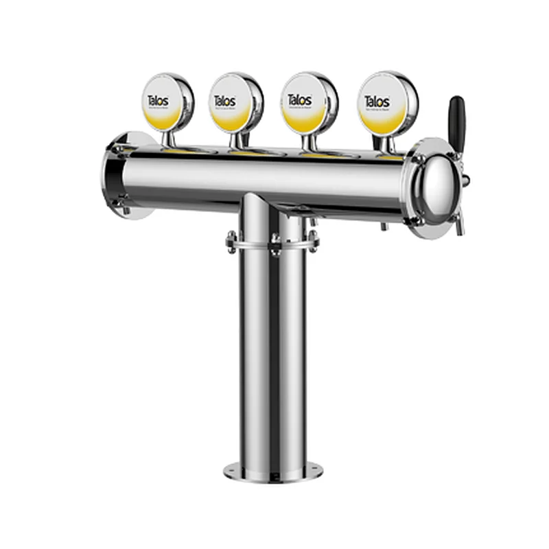 TALOS T Tower Stainless Steel 4 Tap Tower 102mm Beer Dispensing Equipment Draft Beer Tower (Polished, LED)