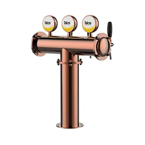 TALOS T Tower Stainless Steel 3 Tap Tower 102mm Beer Dispensing Equipment Draft Beer Tower (Red Bronze, LED)