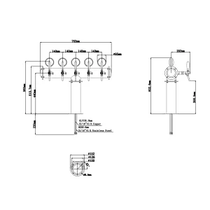 TALOS T Tower Stainless Steel 5 Tap Tower 85mm Beer Dispensing Equipment Draft Beer Tower (Polished)