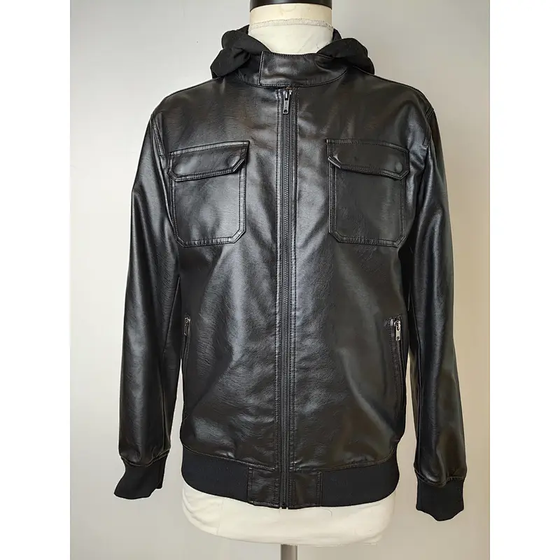 Hot sale men black PU leather jacket