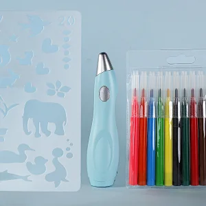 Tenwin 8084 Children Watercolor Painting Airbrush Pen Sprayer Colored Drawing Markers For Kids With 12 Classic Watercolor Pens