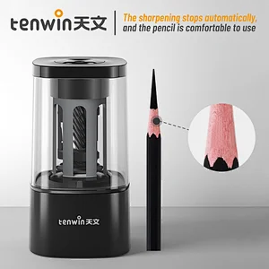 Tenwin 8039 Custom Latest Design Adjustable Pen Tip Black Metal Electric Sharpener Pencil Desk Stationery