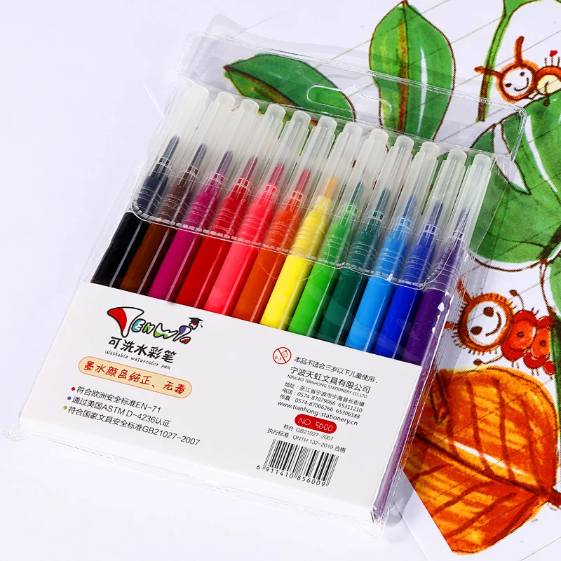 Tenwin 5600 Customizable Drawing Marker 12 Art Watercolor Pens 24 Paint Coloring Pans Bright And Vivid Colors Brush Pen