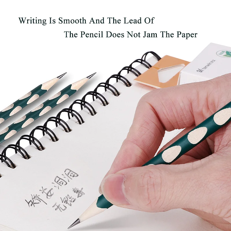 Tenwin 4201 Promotion Custom Logo Printed Correct Posture Slim Groove Wooden 2B Pencil For Students Children
