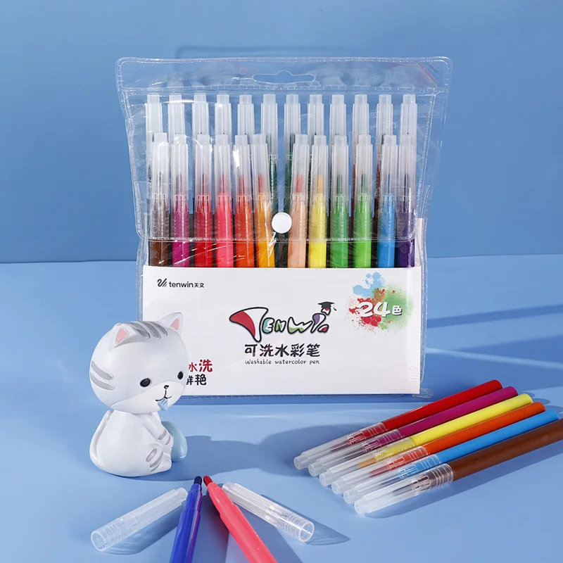 Tenwin 5601 Markers Pens Set Smooth Art Marker Watercolor For Kids And Adults Nylon Drawing Painting Water Color Brush 24 Colour