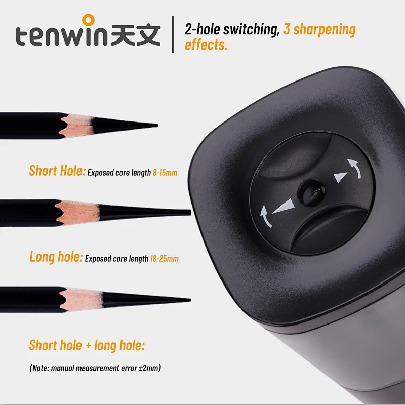 Tenwin 8039 Custom Latest Design Adjustable Pen Tip Black Metal Electric Sharpener Pencil Desk Stationery