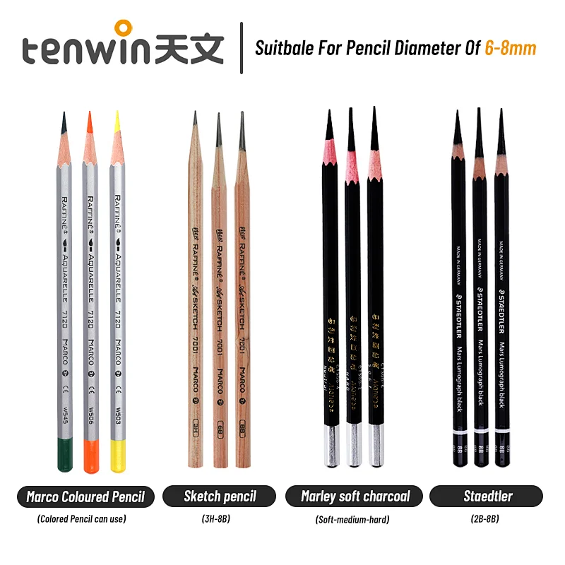 Tenwin 8039 Custom Latest Design Adjustable Pen Tip Black Metal Electric Sharpener Pencil Desk Stationery
