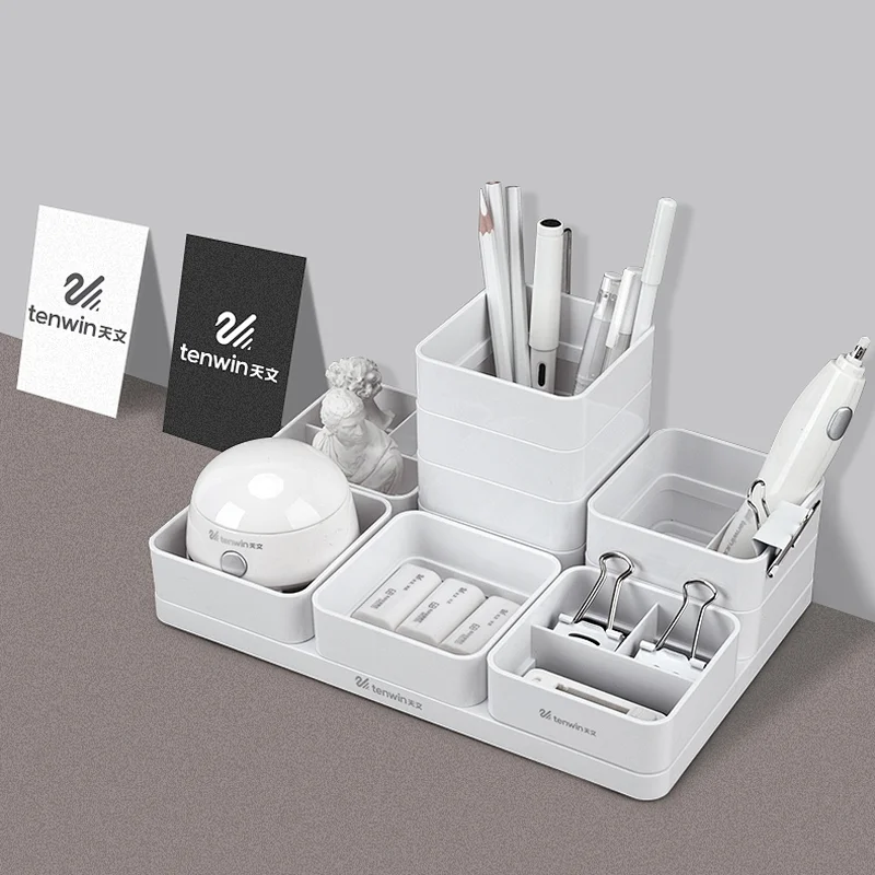 Tenwin 3222 USB DIY Novelty Office Desk Box Plastic Pen Mobile Charge Holder for Office Home School Student