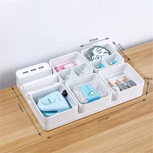 Tenwin 3222 USB DIY Novelty Office Desk Box Plastic Pen Mobile Charge Holder for Office Home School Student