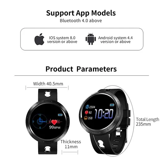 M58 Smart Watch Waterproof IP68 Color Screen Fitness Bracelet Heart Rate Monitor Watches for Android iOS Phone Brown
