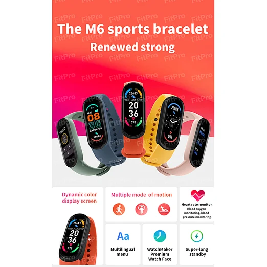 New Trend Smart Bracelet M6 1.56 OLED Display Wristwatch Heart Rate Monitor Fitness Sport Tracker Waterproof Smart Band