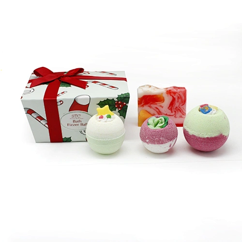 Custom OEM Christmas bubble bath fizzies gift set  natural handmade  organic surprise color bath bomb kit