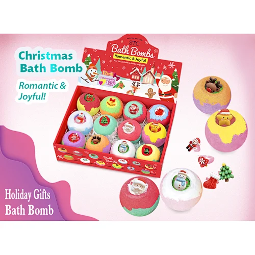 Christmas private label natural handmade rich bubble  spa relaxing  bath fizzer kit colorful  organic bath bomb gift set