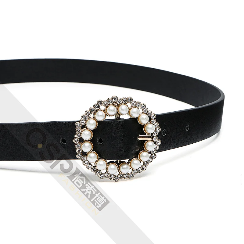 Women's Fashion Belt with Pearl buckle