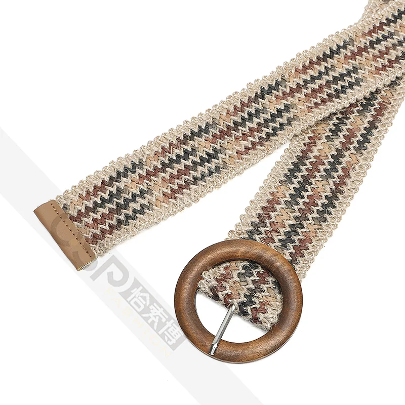 Retro Casual Plaited Round Natural wooden Buckle Waist Belt