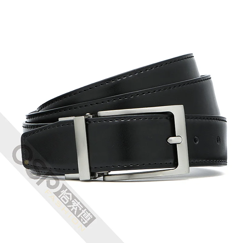 Men pu belt  with stitching on both sides belts and antique silver buckle