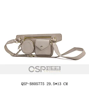 Woman Multi Pocket Combo Waist Bag Metal ZIpper Fancy Belt Bag