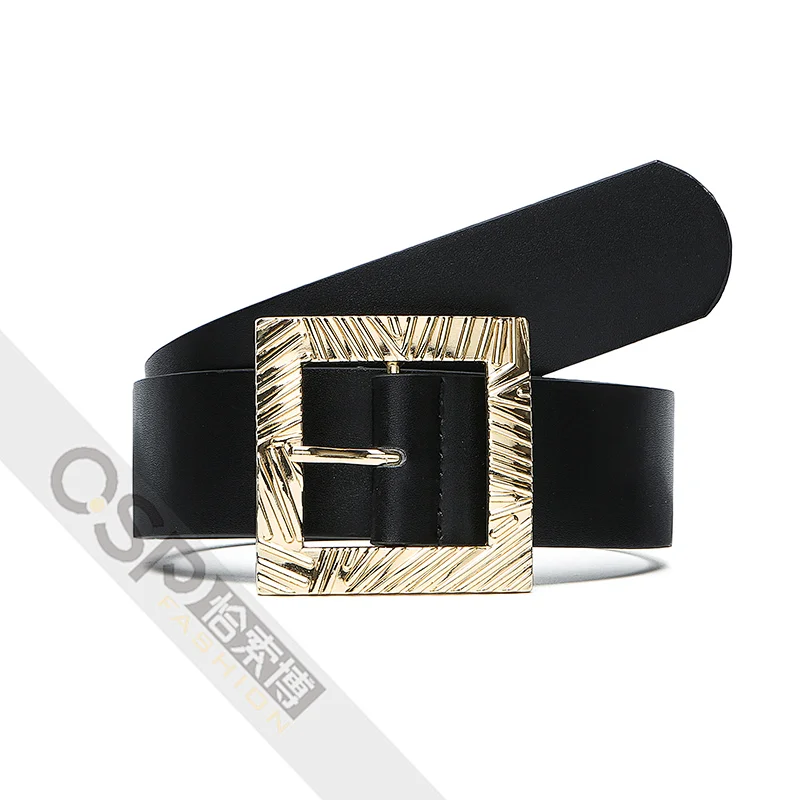 Women big metal square buckle wide waist belt