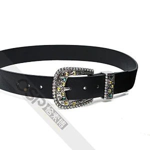 Women's belt with  colored rhinestone buckle
