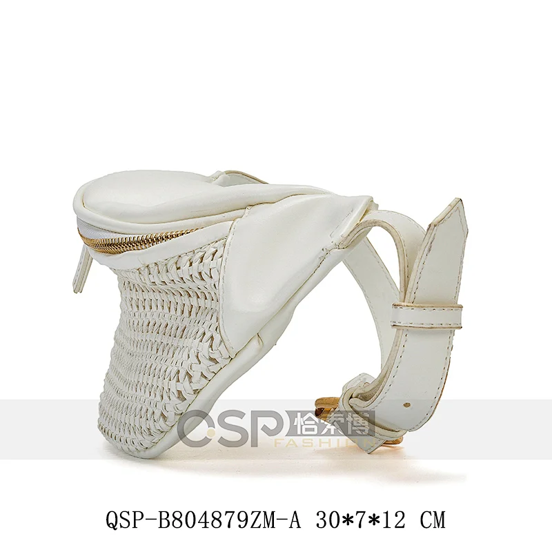 Fancy White Woven Waist Bag for Ladies Fashion Zipper Woman Belt Bag