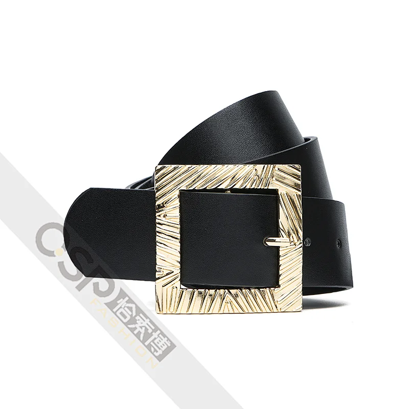 Women big metal square buckle wide waist belt