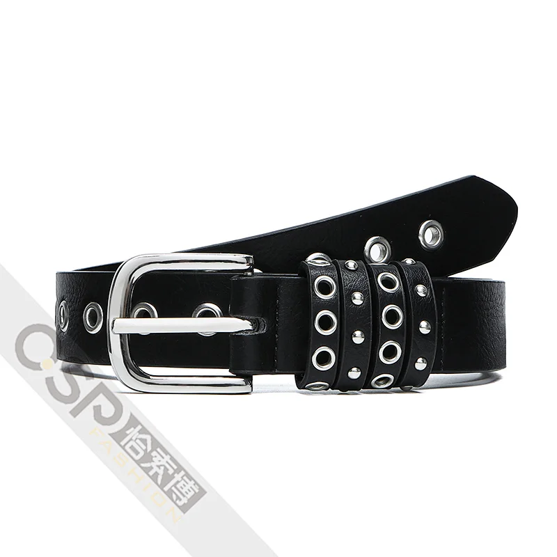 Punk style eyelet ladies belt Alloy Buckle PU belt
