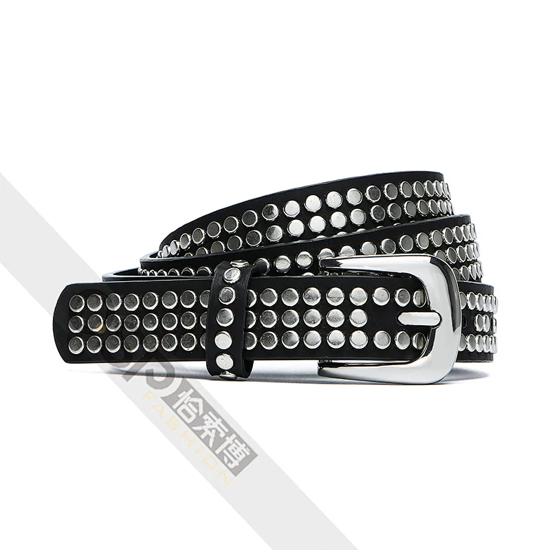 Womens Waist Belt  with Three Row Punk Rock Rivet for Ladies Dresses