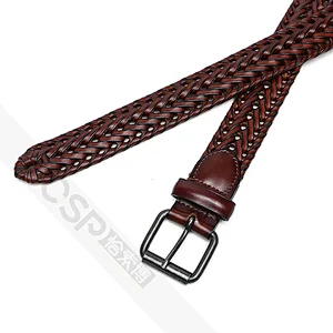 Men's Leather Braided Belt, Cowhide Leather Woven Belt for Jeans
