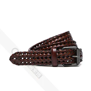 Men's Leather Braided Belt, Cowhide Leather Woven Belt for Jeans