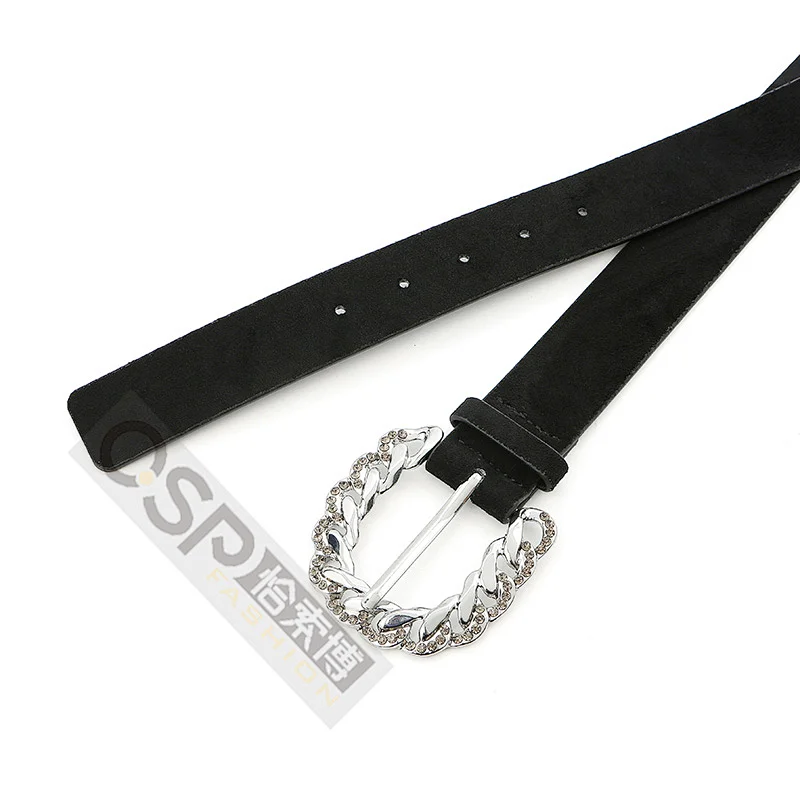 Simple Ladies Belt with rhinestone Twist Buckle