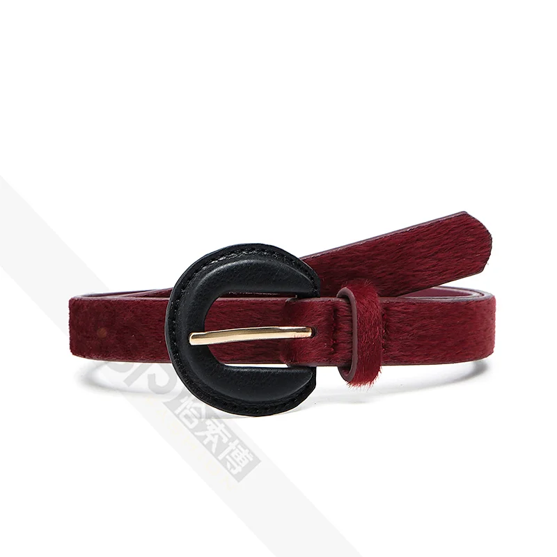 Women's Waist Belt Artificial Horse Hair Belts for Women with covered buckle