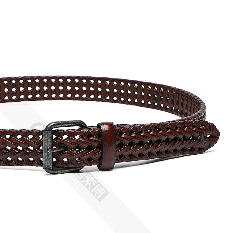Men's Leather Braided Belt, Cowhide Leather Woven Belt for Jeans