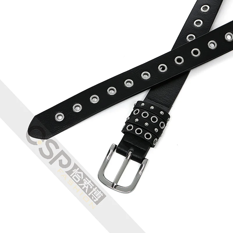 Punk style eyelet ladies belt Alloy Buckle PU belt