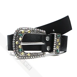 Women's belt with  colored rhinestone buckle