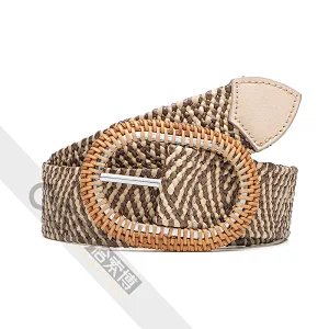 Women Dress Belt Rattan buckle Strong PP Straw Knitting Belt