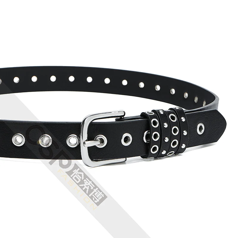 Punk style eyelet ladies belt Alloy Buckle PU belt