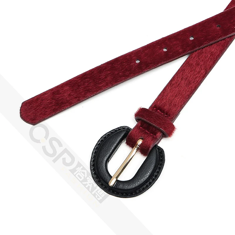 Women's Waist Belt Artificial Horse Hair Belts for Women with covered buckle