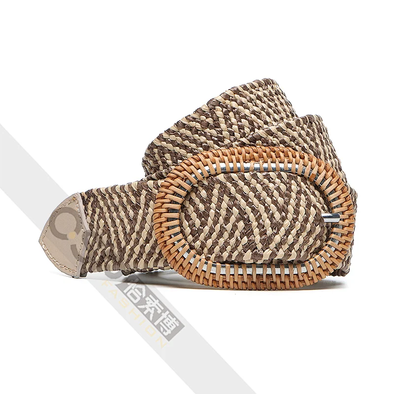 Women Dress Belt Rattan buckle Strong PP Straw Knitting Belt
