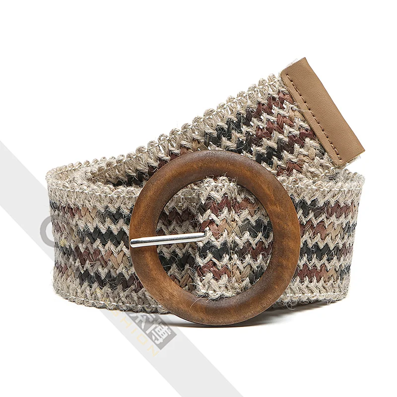 Retro Casual Plaited Round Natural wooden Buckle Waist Belt
