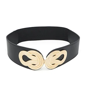 Wide Elastic Vintage Cinch Retro Metal Interlock Buckle Belt