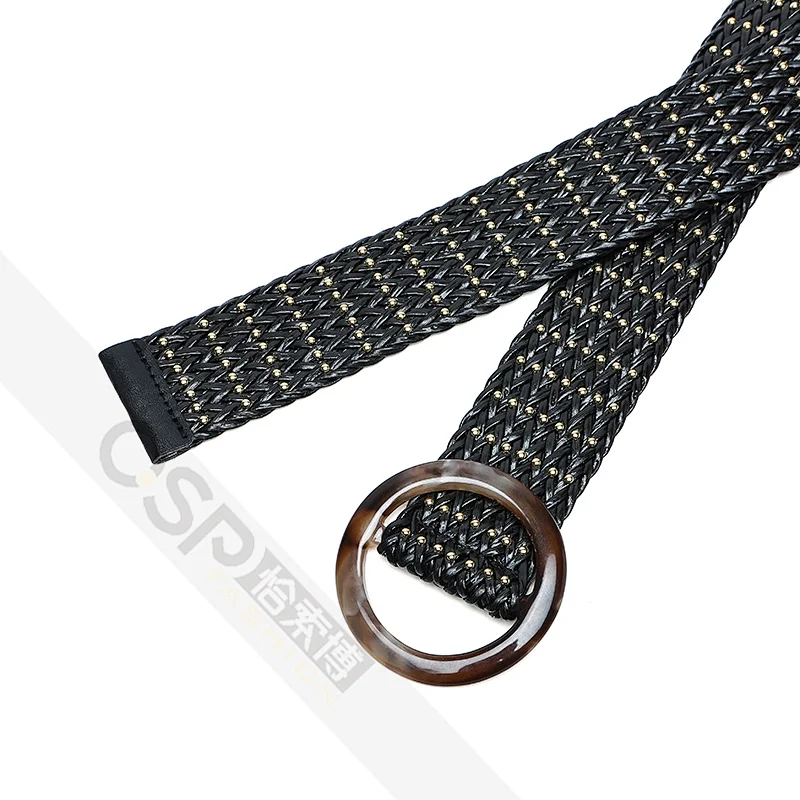 Ladies Braided belt rivet decorative belt resin buckle belt