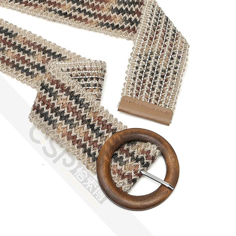 Retro Casual Plaited Round Natural wooden Buckle Waist Belt