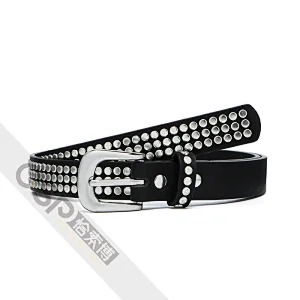 Womens Waist Belt  with Three Row Punk Rock Rivet for Ladies Dresses